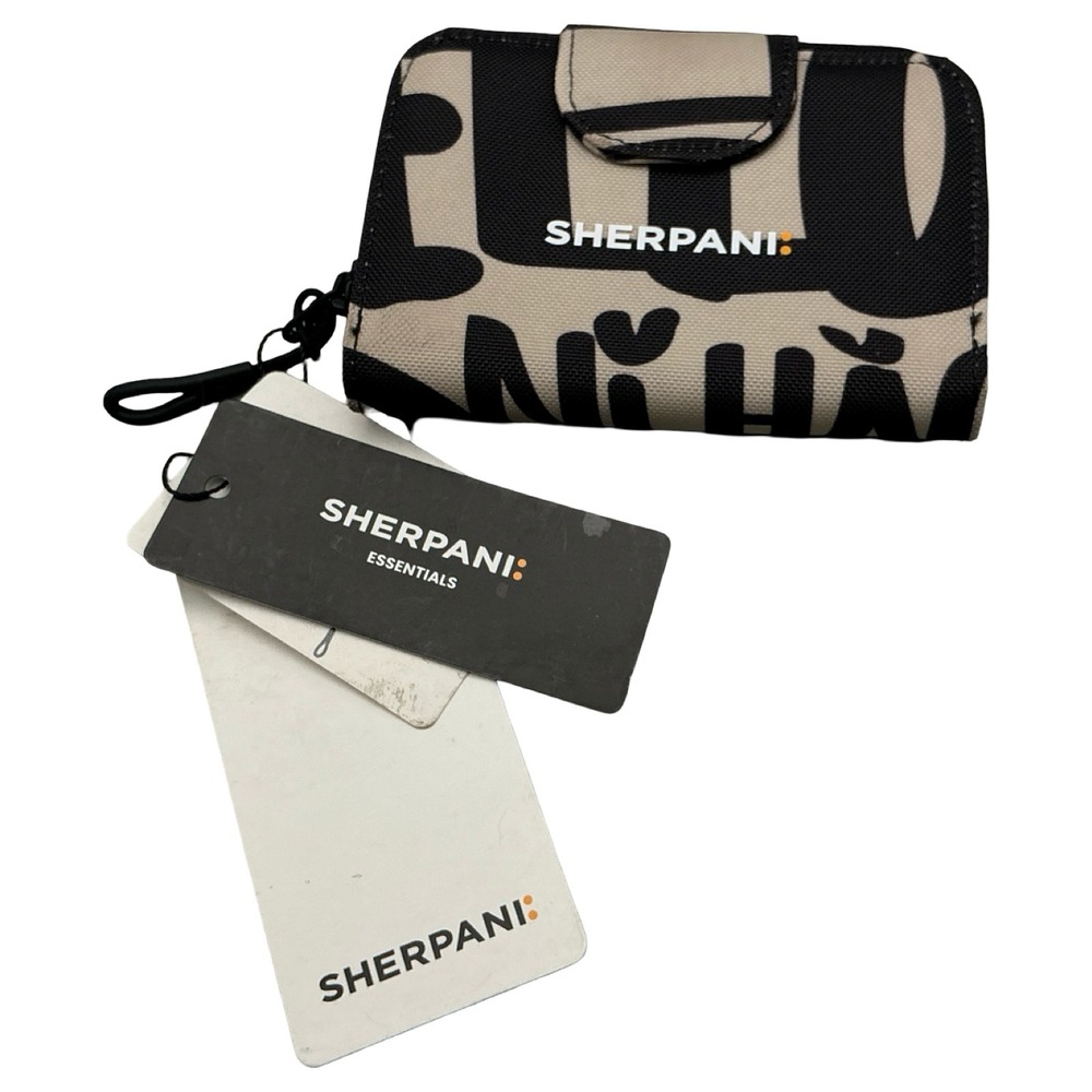 Sherpani Barcelona RFID Protection Card Wallet NWT Tan Black Canvas Graphic